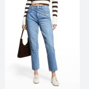 TRIARCHY Womens Crossover Jeans Cropped High rise straight-leg Sz 29 Medium wash
